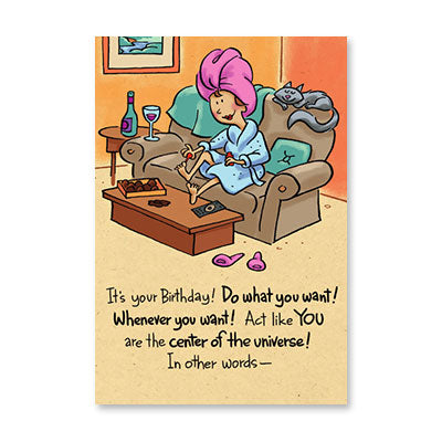 WOMAN PAINTING NAILS COUCH BIRTHDAY CARD BY RPG