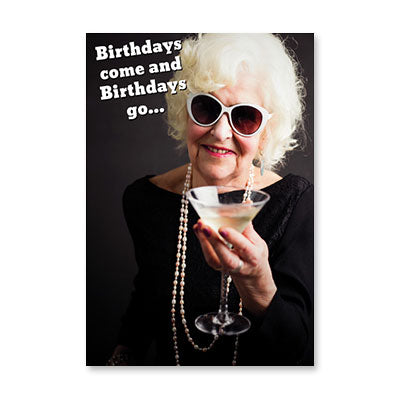 WHITE HAIR LADY W MARTINI BIRTHDAY CARD BY RPG