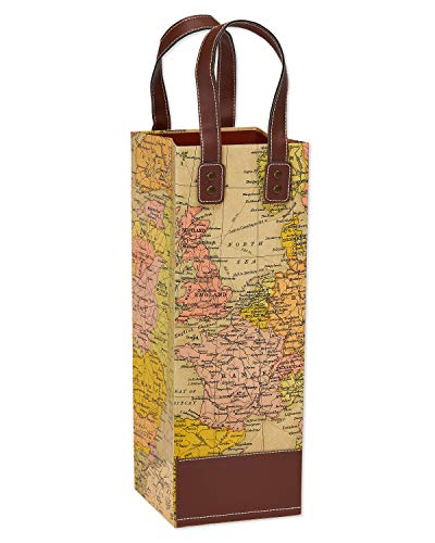 Papyrus 14" Beverage Gift Bag (Vintage Map) for Birthdays, Retirement and All Occasions (1 Bag)