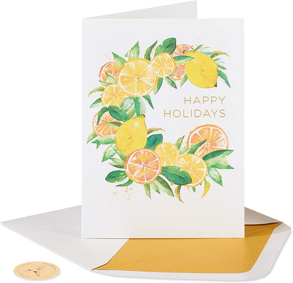 Papyrus Holiday Cards Boxed with Envelopes, Wishes of the Season, Citrus Wreath (14-Count)