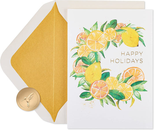 Papyrus Holiday Cards Boxed with Envelopes, Wishes of the Season, Citrus Wreath (14-Count)