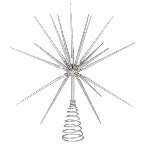 Roman 133173 Silver Burst Tree Topper with Spike on Spring, 15 inch