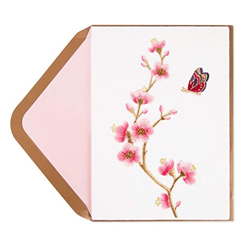 Papyrus Embroidered Butterfly and Bloom Birthday Card by Lori Weitzner