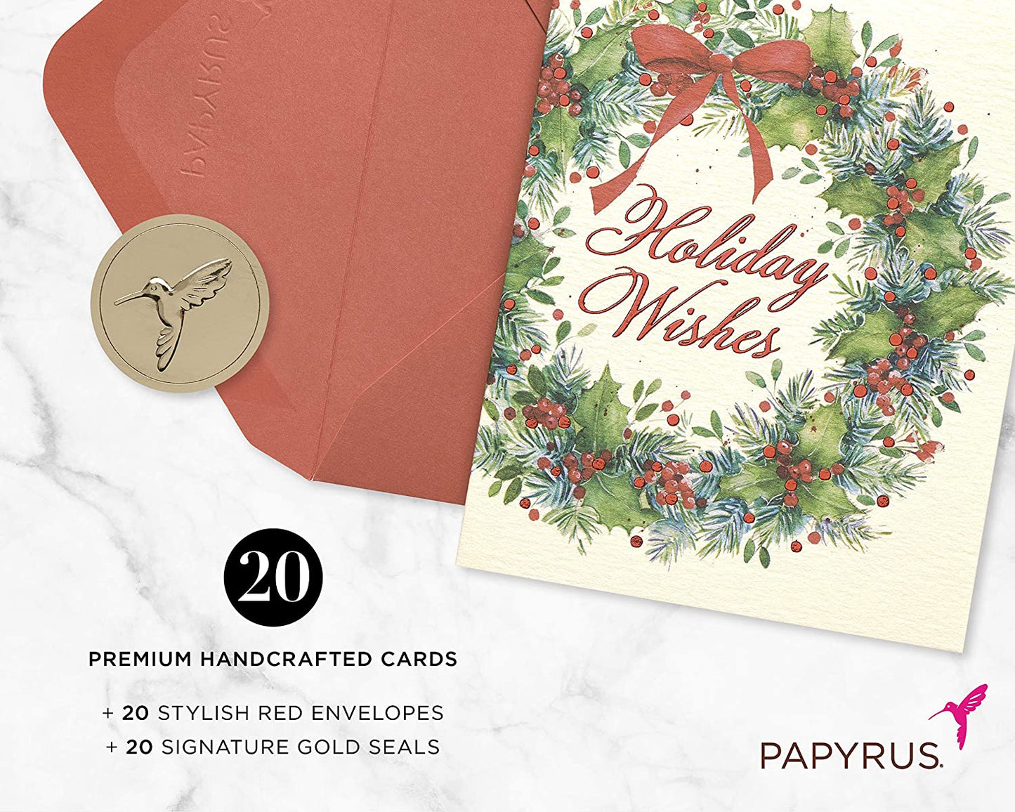 Papyrus Christmas Cards Boxed with Envelopes, Wonderful Holiday, Wreath (20-Count)