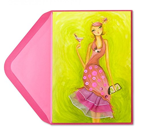 Papyrus Elegant Embellished Greeting Card - Bella Pilar Girl in Flamingo Dress - One Should Never Underestimate the Fabulousness of the Birthday Girl Wishing You a Day Filled with Glitzy Fun