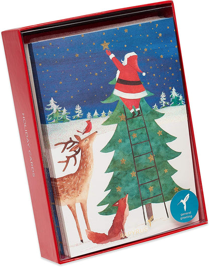 Papyrus Christmas Cards Boxed with Envelopes, Joy and Wonder of Christmas, Santa Scene (14-Count)