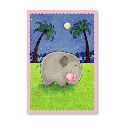 ELEPHANT AND PALM TREES BABY CARD BY RPG