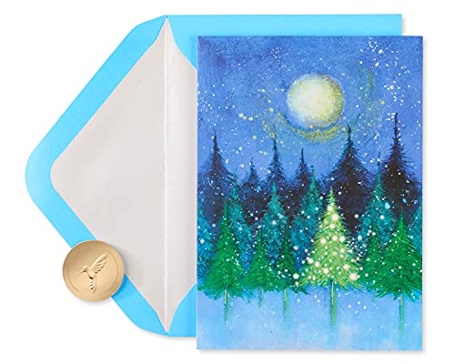 Papyrus Chrismas Cards Boxed, Holiday Tree Under Moon - Glitter Free (14-Count)