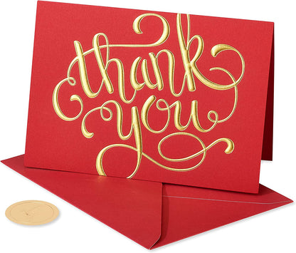 Papyrus Blank Holiday Thank You Cards Boxed with Envelopes, Blank Red and Gold (12-Count)