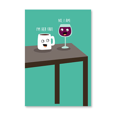 COFFEE AND WINE FIGHTING BIRTHDAY CARD BY RPG