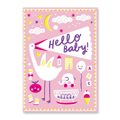 STORK HELLO BABY GIRL BABY CARD BY RPG