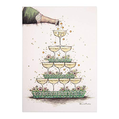 Papyrus Bella Pilar Embellished Champagne Pyramid Wedding Card - Here's to a life overflowing with love!/Congratulations on your wedding and warmest wishes for a beautiful life together