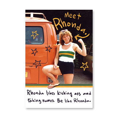 WOMAN W ORANGE VAN BIRTHDAY CARD BY RPG