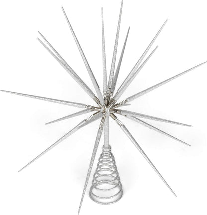 Roman 133173 Silver Burst Tree Topper with Spike on Spring, 15 inch