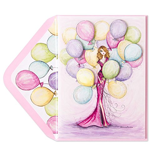 Papyrus Elegant Glitter Embellished Greeting Card - Bella Pilar Diva Gown with Balloons - If Your Birthday is Half as Amazing as You Are It Will be One Beautiful Fun Extraordinary Day