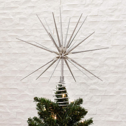 Roman 133173 Silver Burst Tree Topper with Spike on Spring, 15 inch