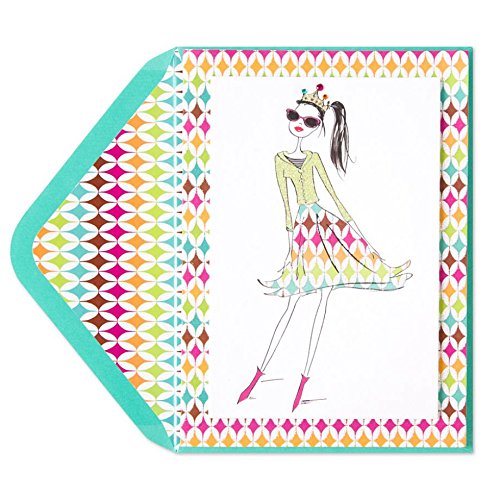 Papyrus Glitter Embellished Greeting Card - Sassy Queen Gal with Multicolor Border - Another Birthday and Still Outrageously Fabulous Enjoy Every Minute of Your Special Day