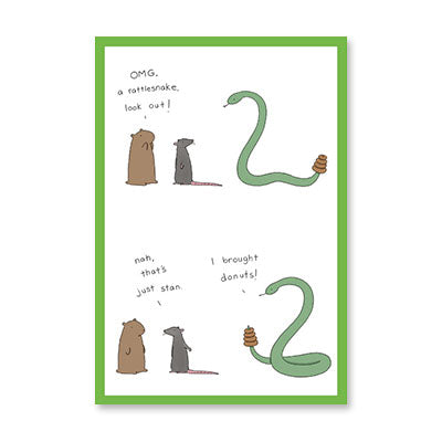 SNAKE I BROUGHT DONUTS BIRTHDAY CARD BY RPG