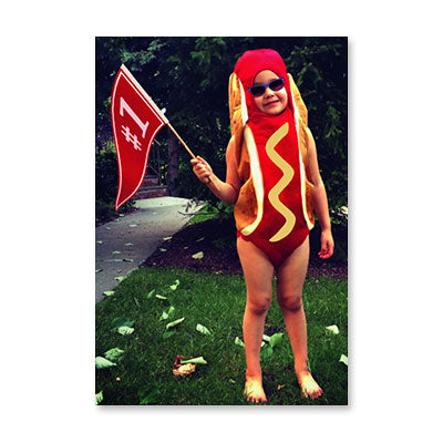 KID IN HOT DOG COSTUME BIRTHDAY CARD BY RPG
