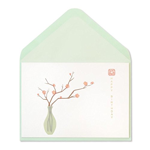 Papyrus Cherry Blossom Branches in Vase Birthday Card