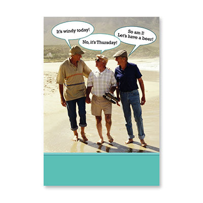 3 GUYS ON A BEACH BIRTHDAY CARD BY RPG