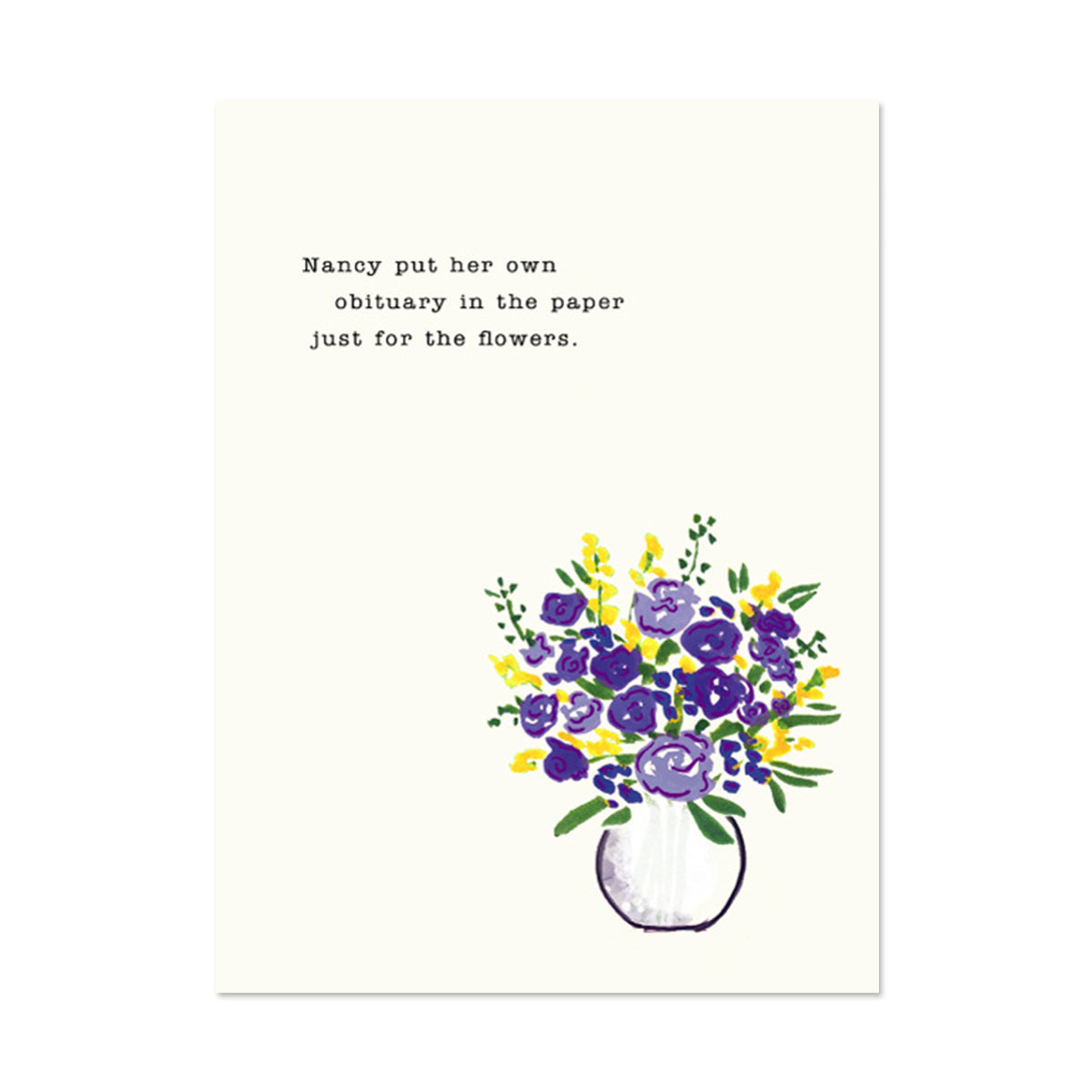 HER OWN OBITUARY BIRTHDAY CARD BY PAPER REBEL