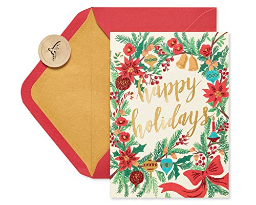 Papyrus Boxed Christmas Cards with Envelopes, Warm Wishes, Wreath (14-Count)