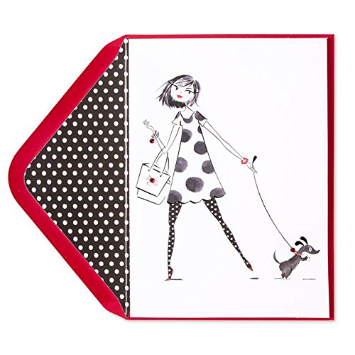 Papyrus Glitter Embellished Birthday Card - Shopping Girl With Dog on Leash Birthday Card - You're Amazing Beautiful and Oh So Fabulous