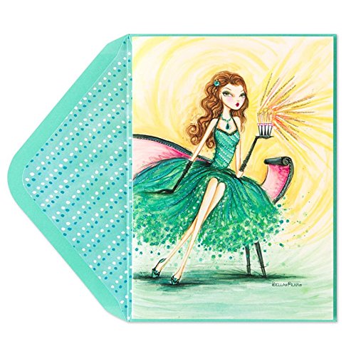 Papyrus Glitter Embellished Greeting Card - Bella Pilar Emerald Girl on Chaise Birthday Card (For Her) - Celebrate in Style Like You Always Do Happy Birthday Gorgeous